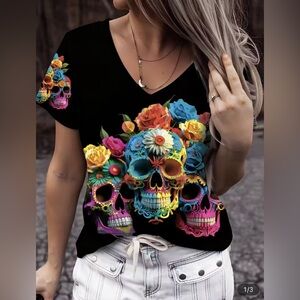 Vibrant Floral Skull Women's Tee New/ WOT. Sz/XXL